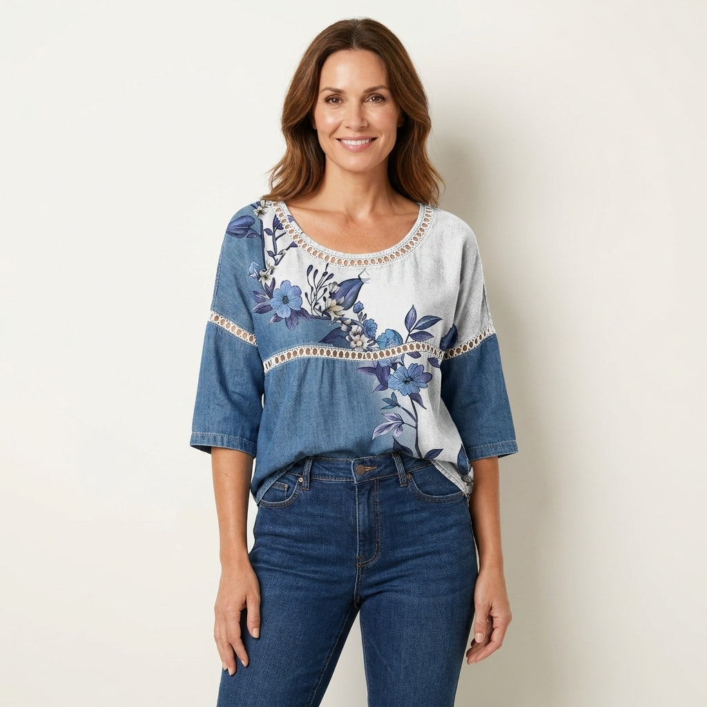 Kelly | Tunic Top With Lace Trim & Three-Quarter Sleeves 2
