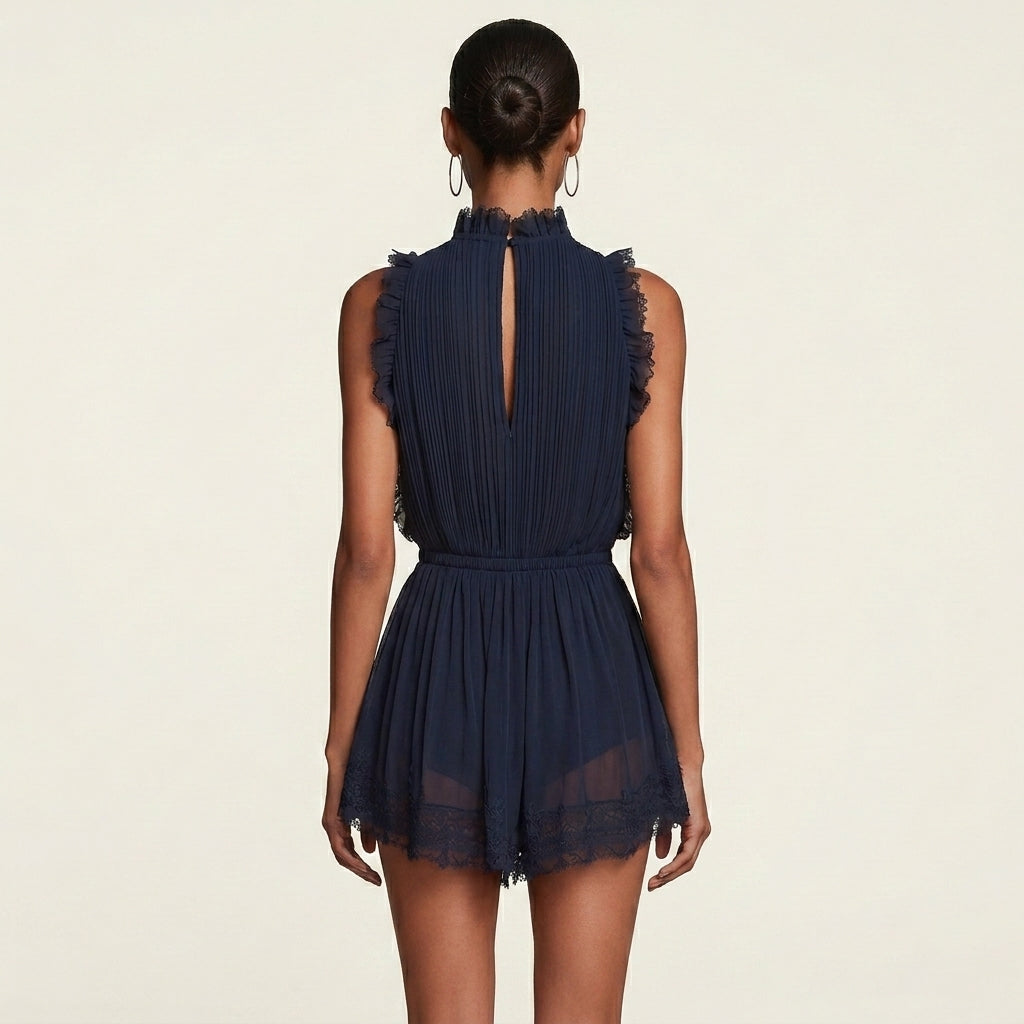 Maggie | Deep V-Neck Pleated Ruffle Chiffon Jumpsuit