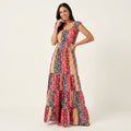 Marrela | Patchwork Floral Print Square Neck Tiered Maxi Dress