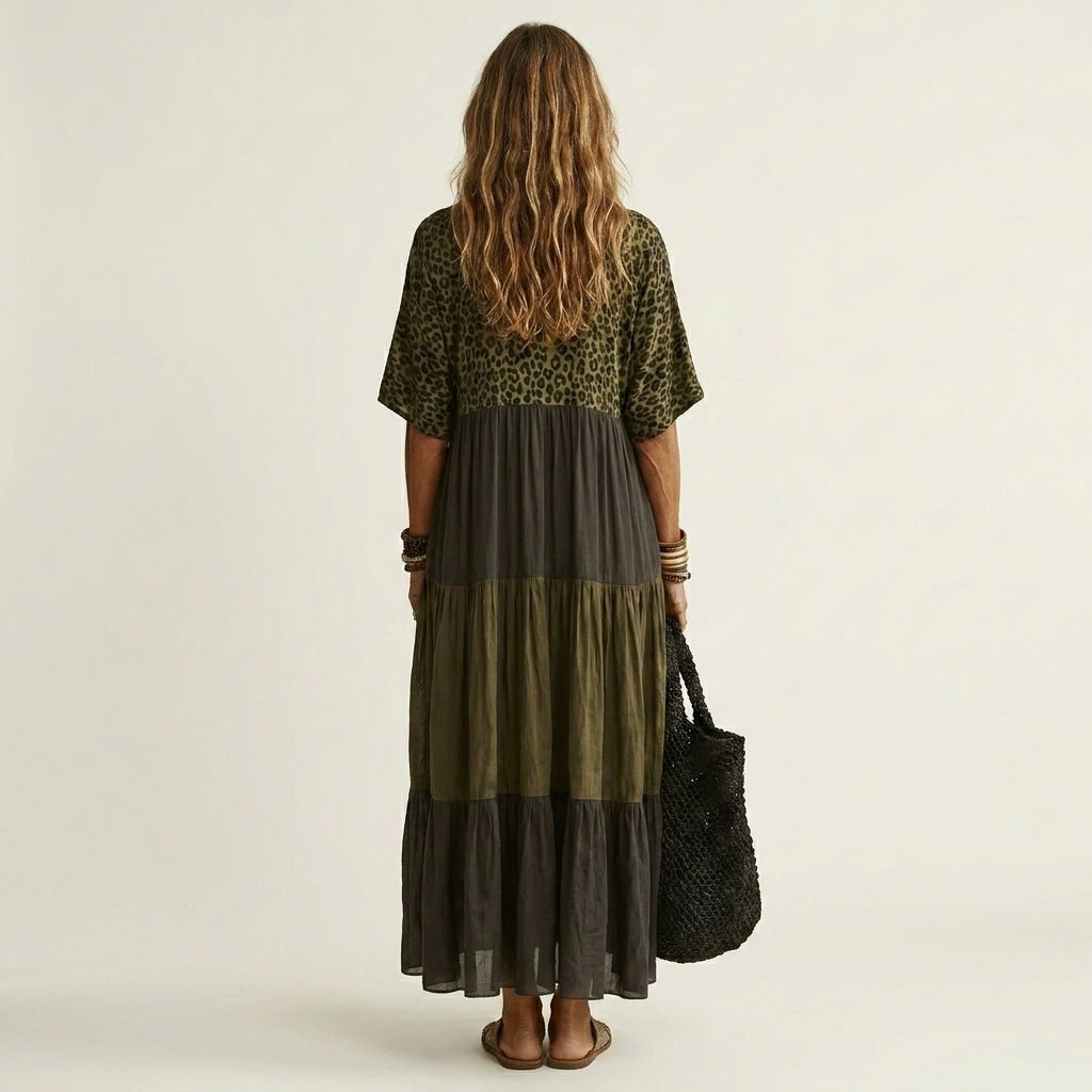 Kendall | Leopard Print Patchwork Tiered Cotton Maxi Dress