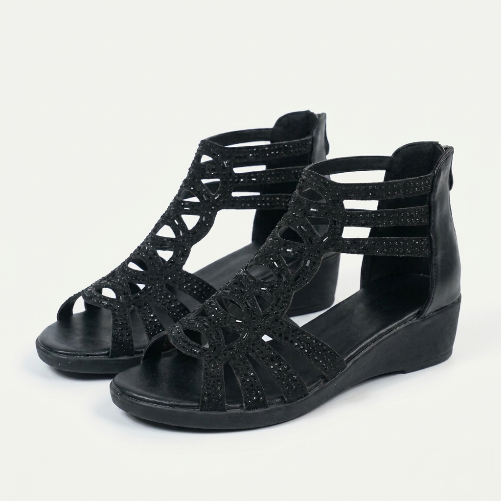 Cassy | Crystal Embellished Gladiator Wedge Sandal With Back Zip