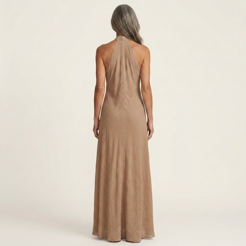 Lilliana | Deep V Halter Neck Draped Maxi Dress