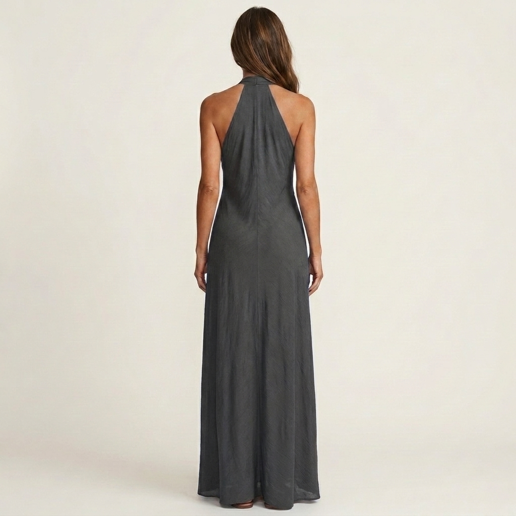 Lilliana | Deep V Halter Neck Draped Maxi Dress