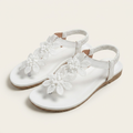 Florella | Floral Appliqué Toe Ring Flat Sandal With Elastic Heel Strap
