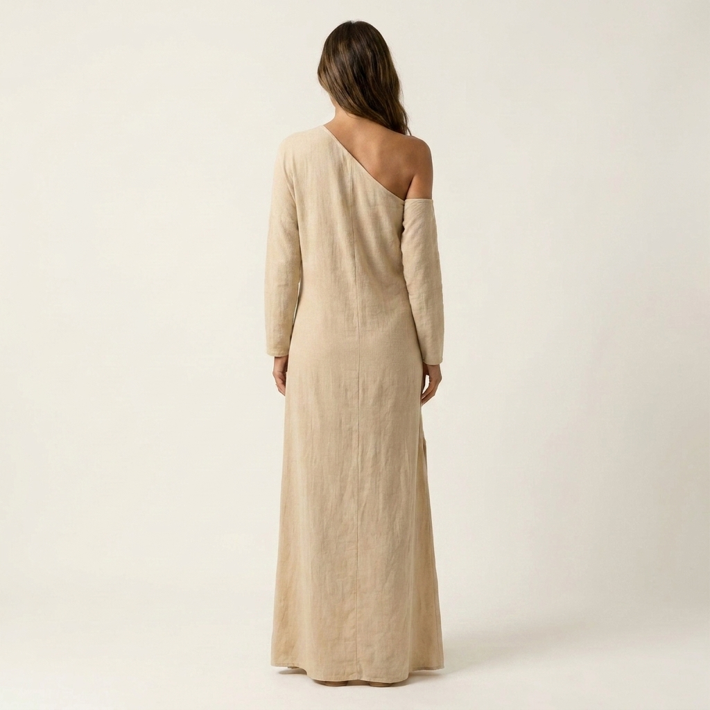 Marah | One-Shoulder Long-Sleeve Maxi Dress With Side Slit