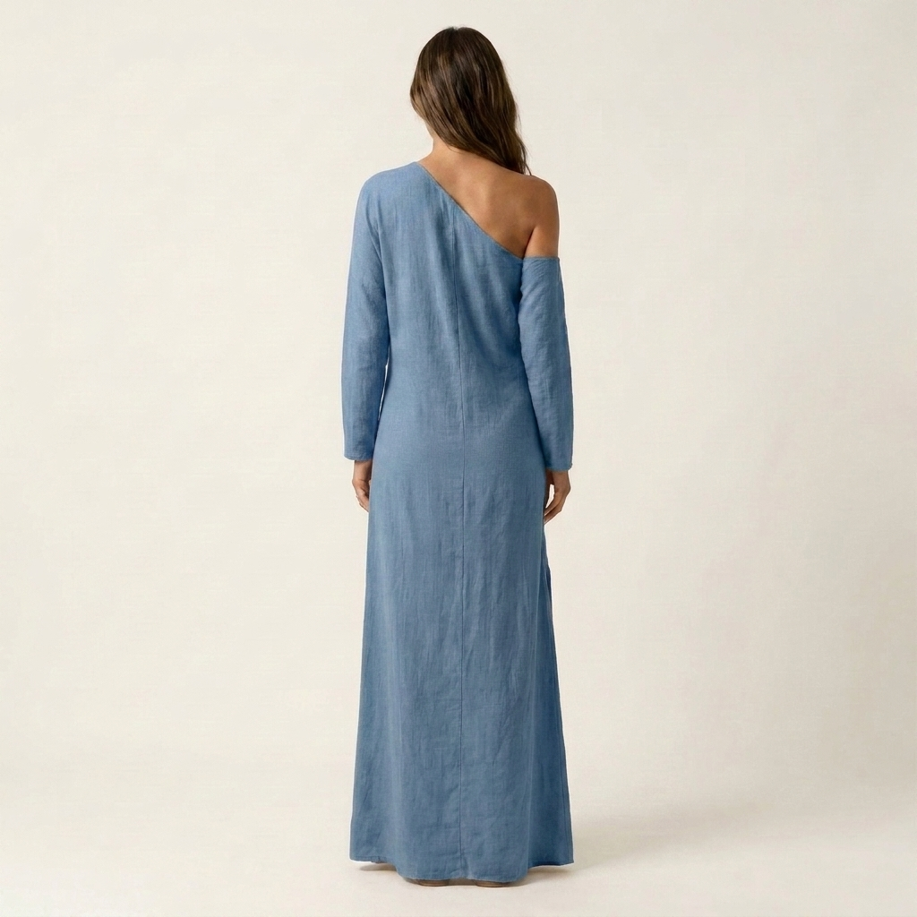 Marah | One-Shoulder Long-Sleeve Maxi Dress With Side Slit