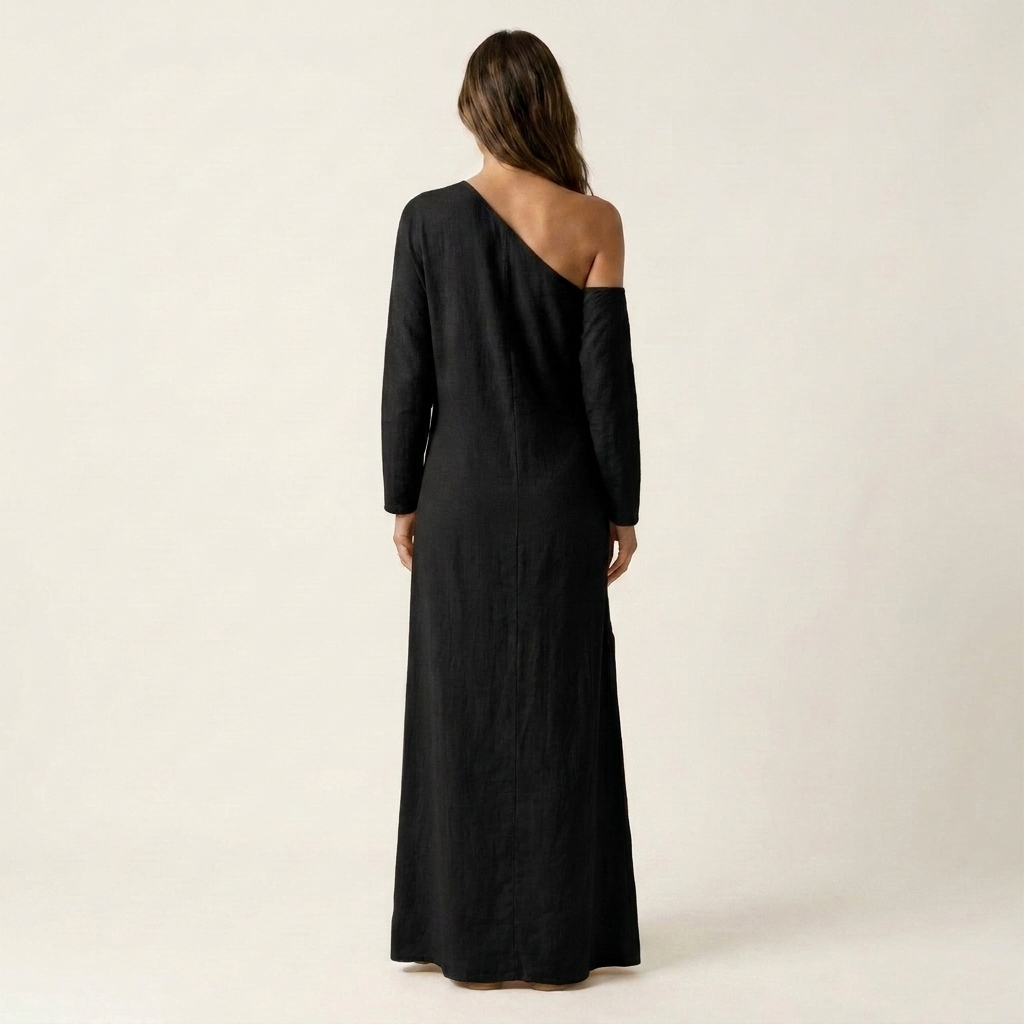 Marah | One-Shoulder Long-Sleeve Maxi Dress With Side Slit