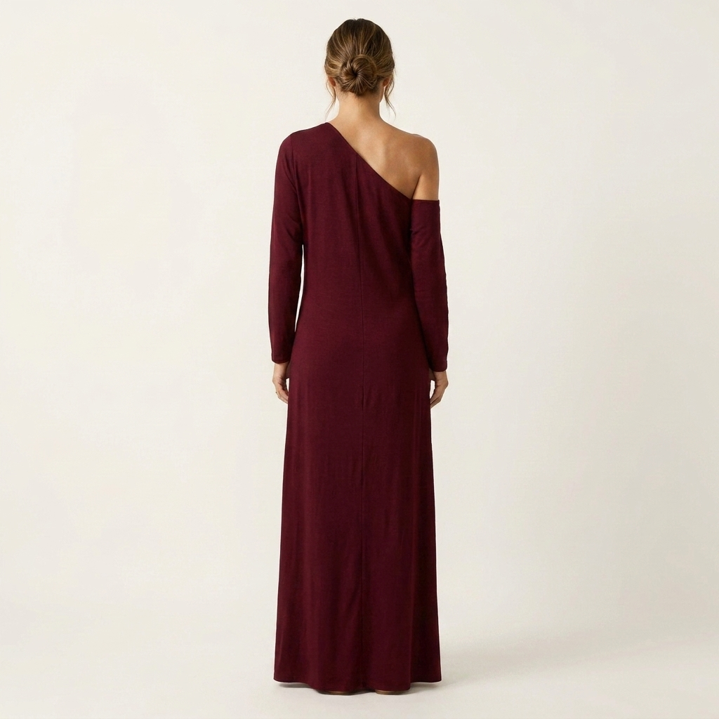 Marah | One-Shoulder Long-Sleeve Maxi Dress With Side Slit
