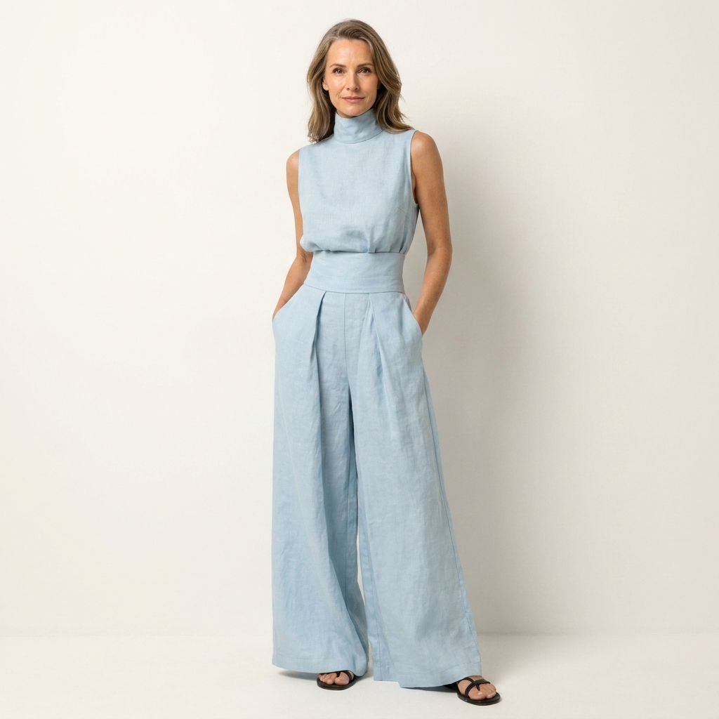 Luna | Mock-Neck Sleeveless Tank & Wide-Leg Pants Two-Piece Set
