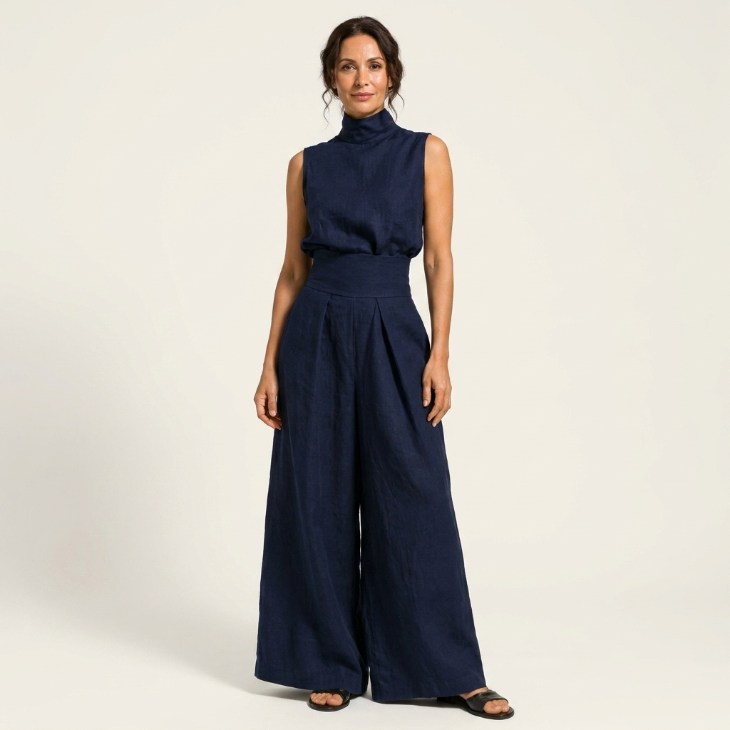 Luna | Mock-Neck Sleeveless Tank & Wide-Leg Pants Two-Piece Set