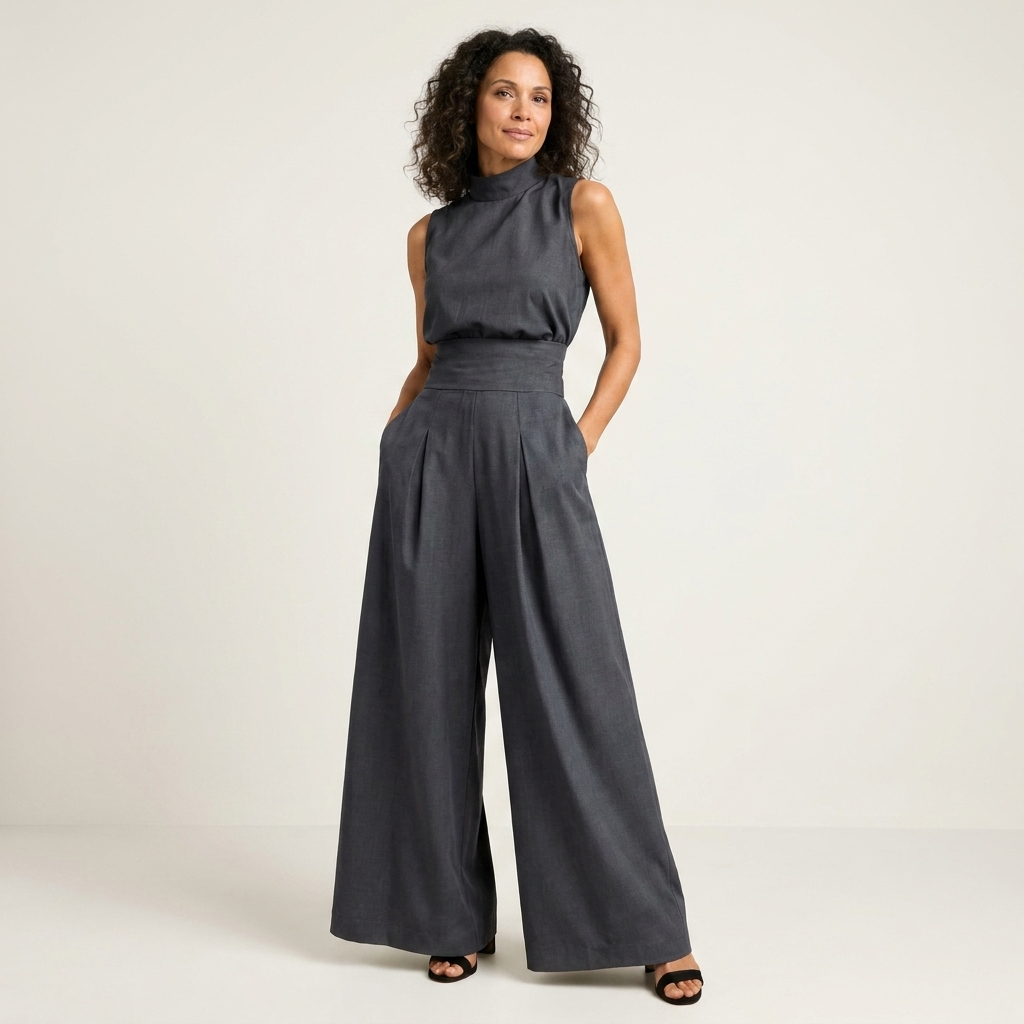 Luna | Mock-Neck Sleeveless Tank & Wide-Leg Pants Two-Piece Set