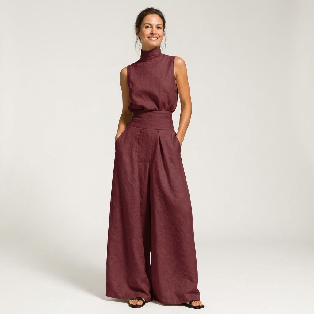 Luna | Mock-Neck Sleeveless Tank & Wide-Leg Pants Two-Piece Set