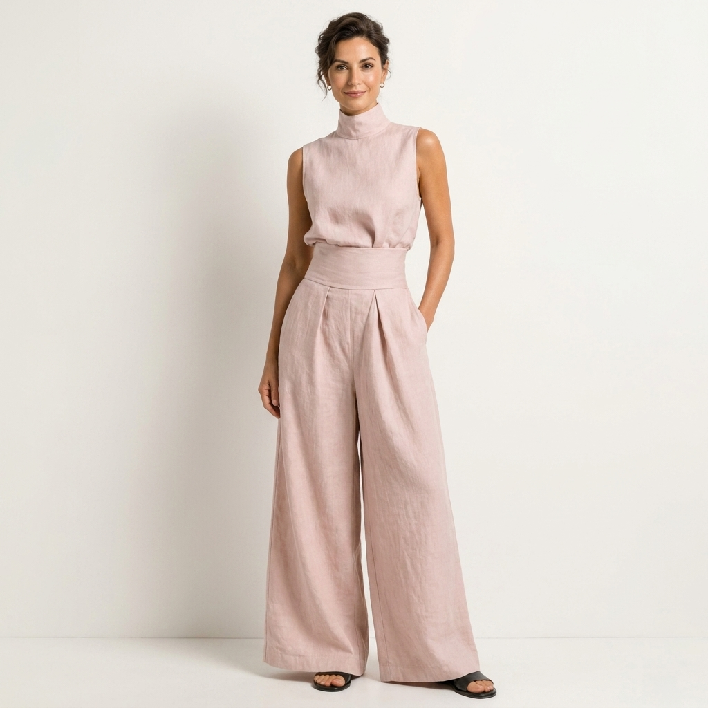 Luna | Mock-Neck Sleeveless Tank & Wide-Leg Pants Two-Piece Set