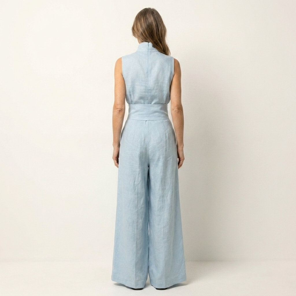 Luna | Mock-Neck Sleeveless Tank & Wide-Leg Pants Two-Piece Set