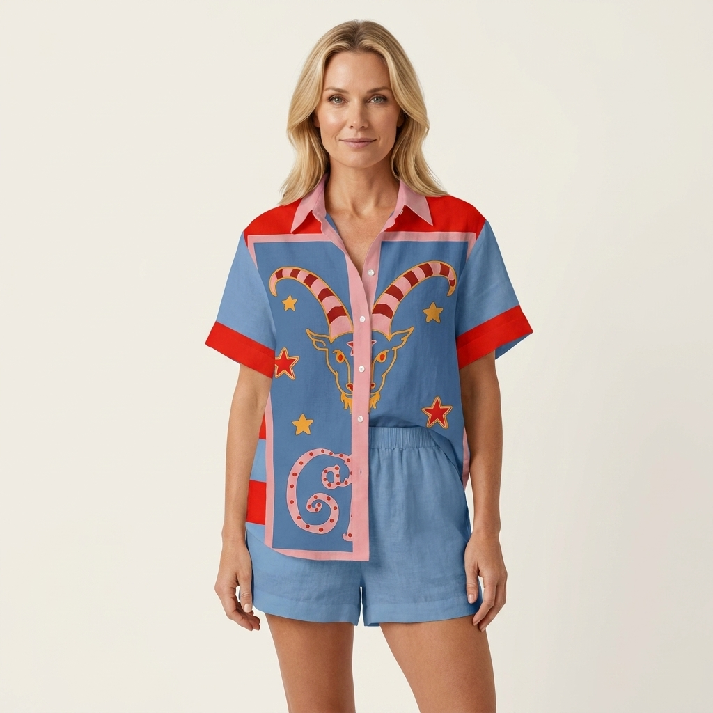 Romina | Short-Sleeve Shirt & Shorts Two-Piece Set 11
