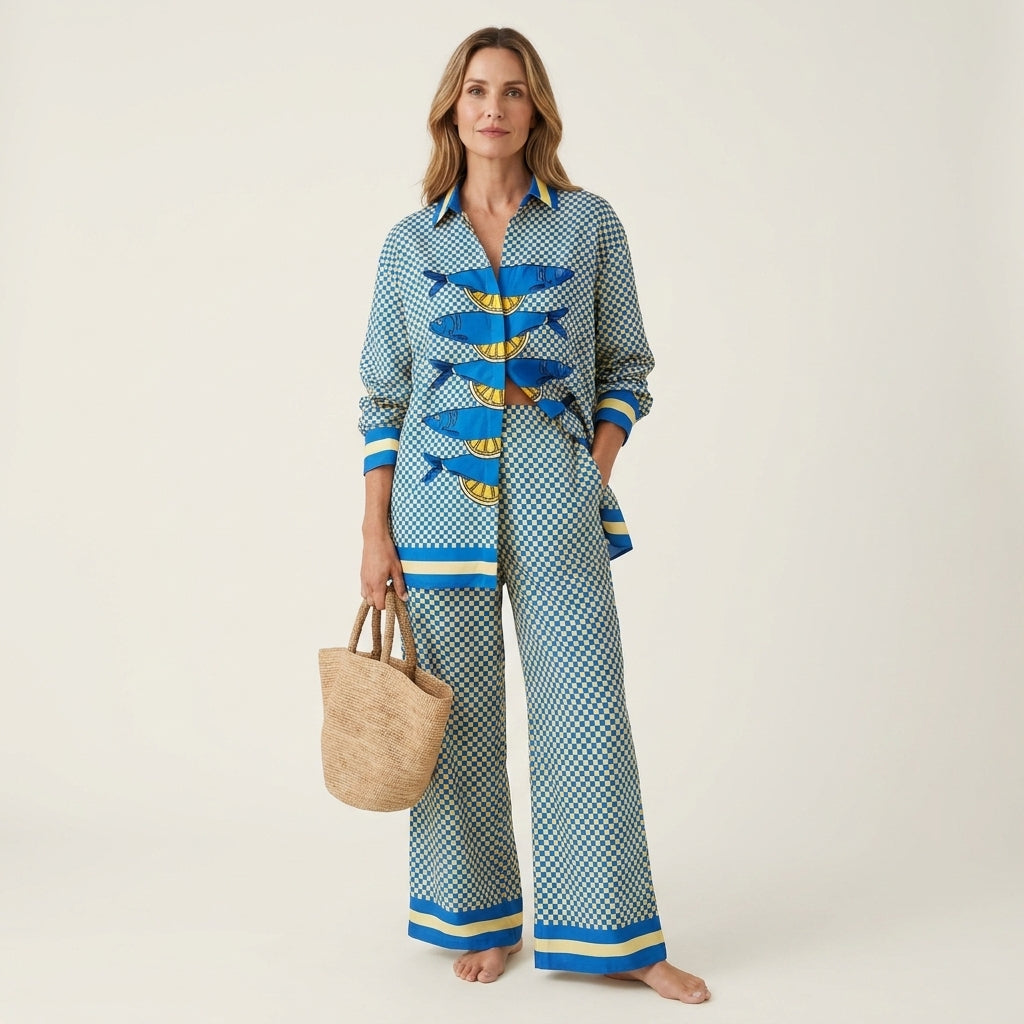 Linda | Long-Sleeve Shirt & Wide-Leg Pants Two-Piece Set 3