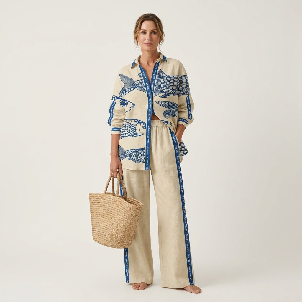 Linda | Long-Sleeve Shirt & Wide-Leg Pants Two-Piece Set 8