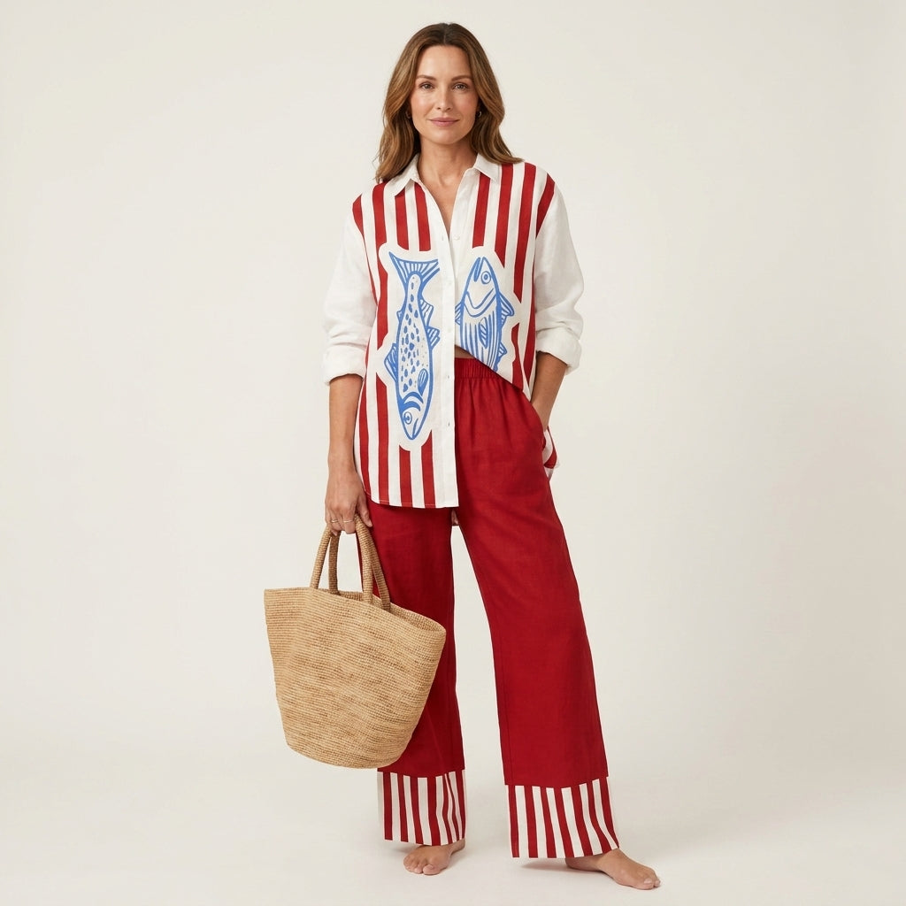 Linda | Long-Sleeve Shirt & Wide-Leg Pants Two-Piece Set 9
