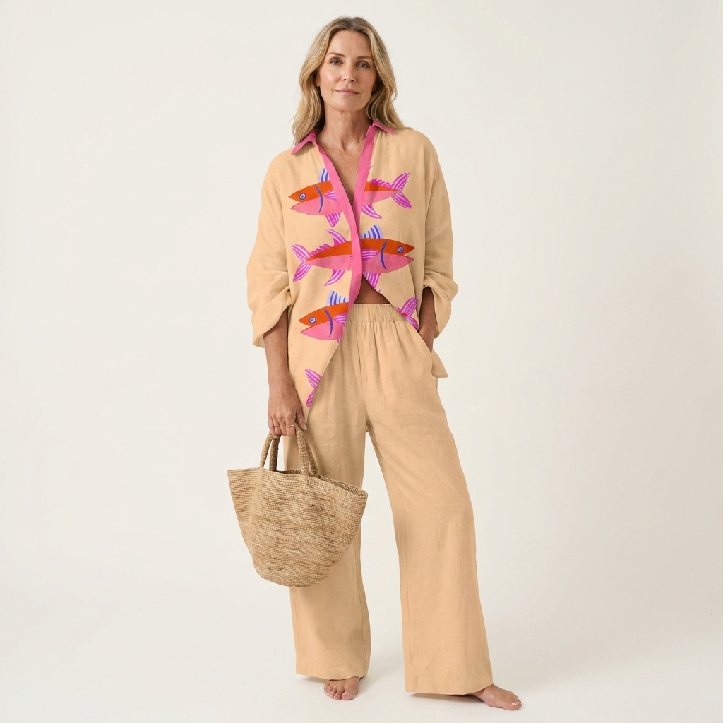 Linda | Long-Sleeve Shirt & Wide-Leg Pants Two-Piece Set 12