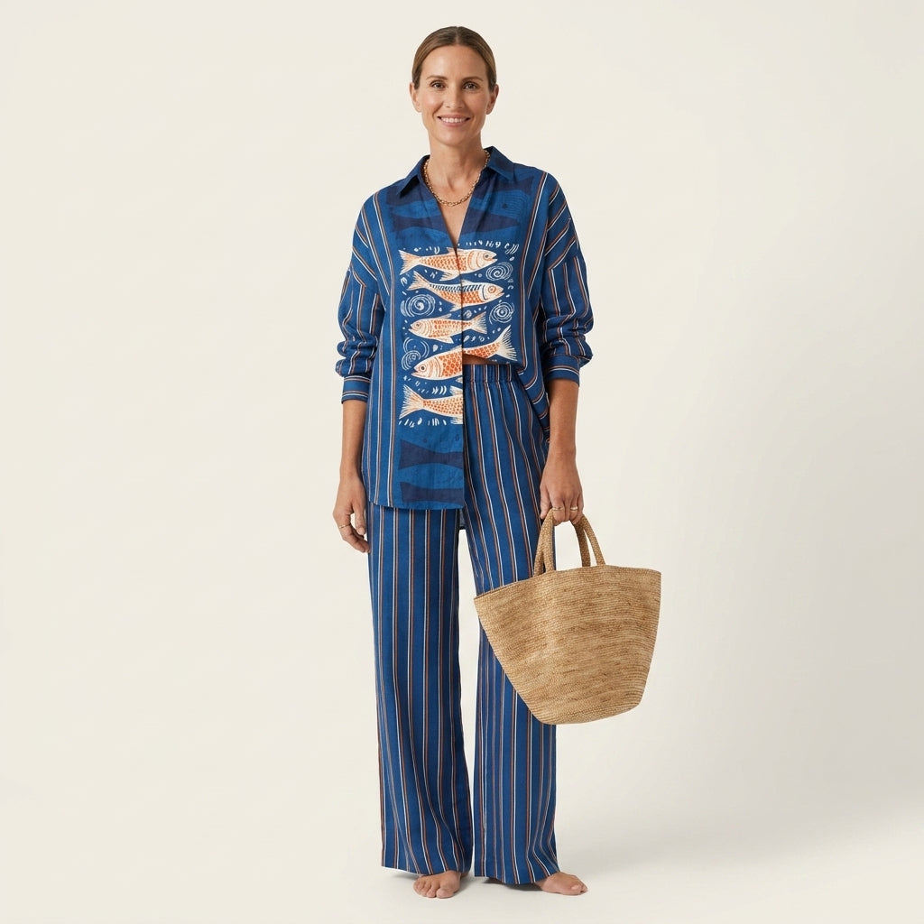 Linda | Long-Sleeve Shirt & Wide-Leg Pants Two-Piece Set 14