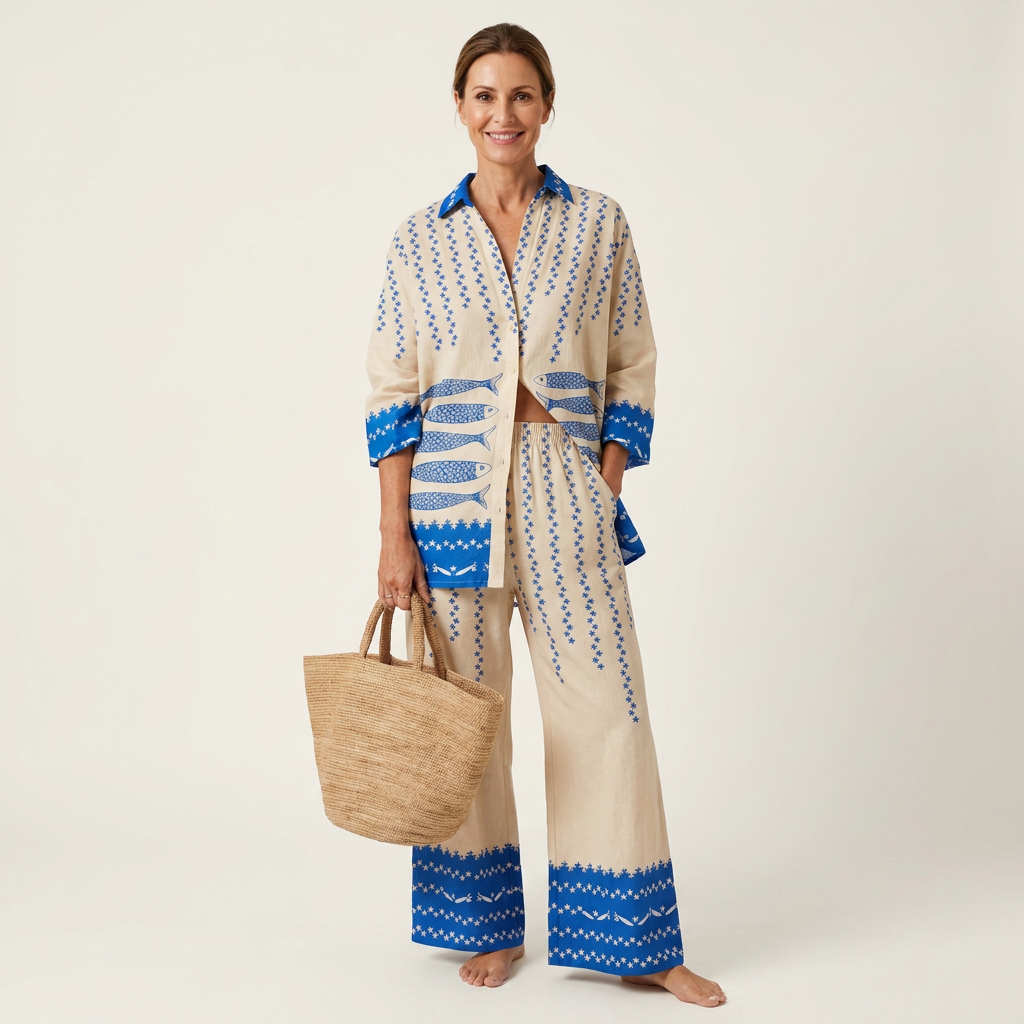 Linda | Long-Sleeve Shirt & Wide-Leg Pants Two-Piece Set 2