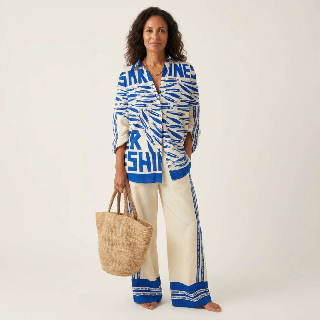 Linda | Long-Sleeve Shirt & Wide-Leg Pants Two-Piece Set 11