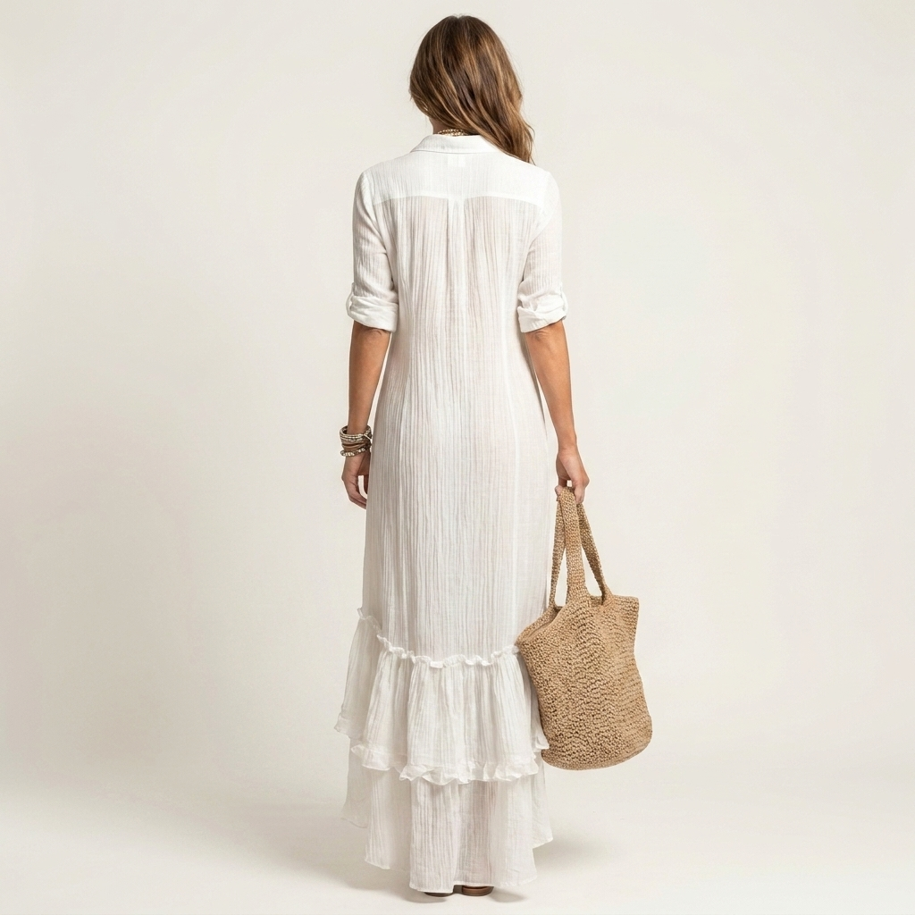 Milly | Button-Front Long-Sleeve Maxi Dress With Ruffle Hem