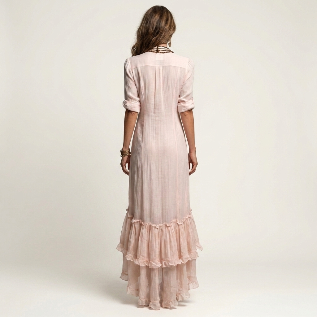 Milly | Button-Front Long-Sleeve Maxi Dress With Ruffle Hem