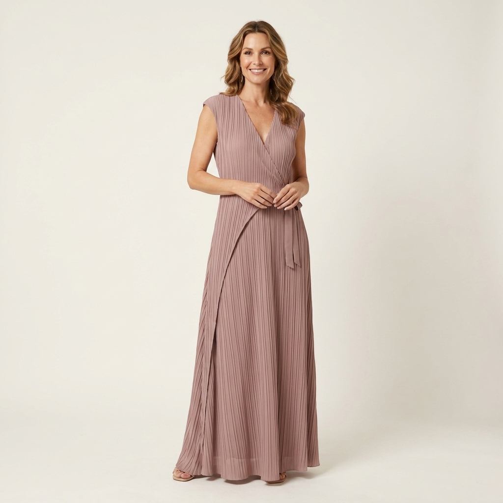 Zoey | V-Neck Tie-Waist Pleated Maxi Dress