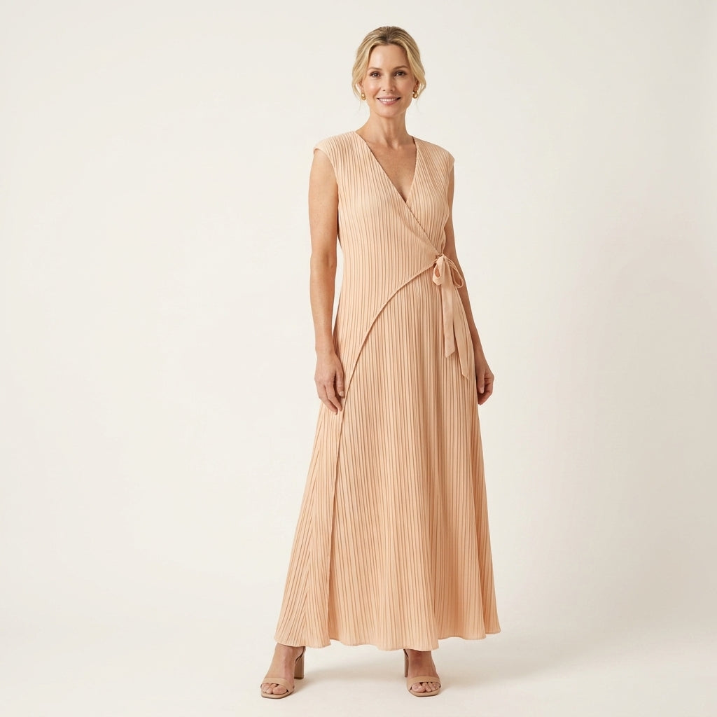 Zoey | V-Neck Tie-Waist Pleated Maxi Dress