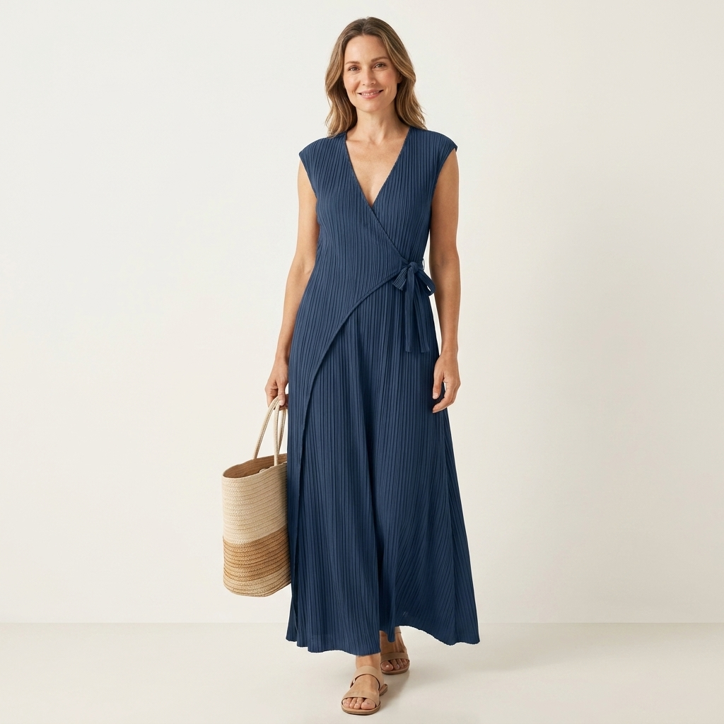 Zoey | V-Neck Tie-Waist Pleated Maxi Dress