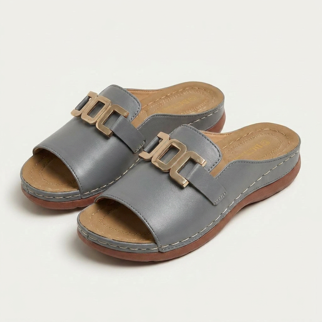 Ameyra | Gold Hardware Slip-On Wedge Slide Sandal