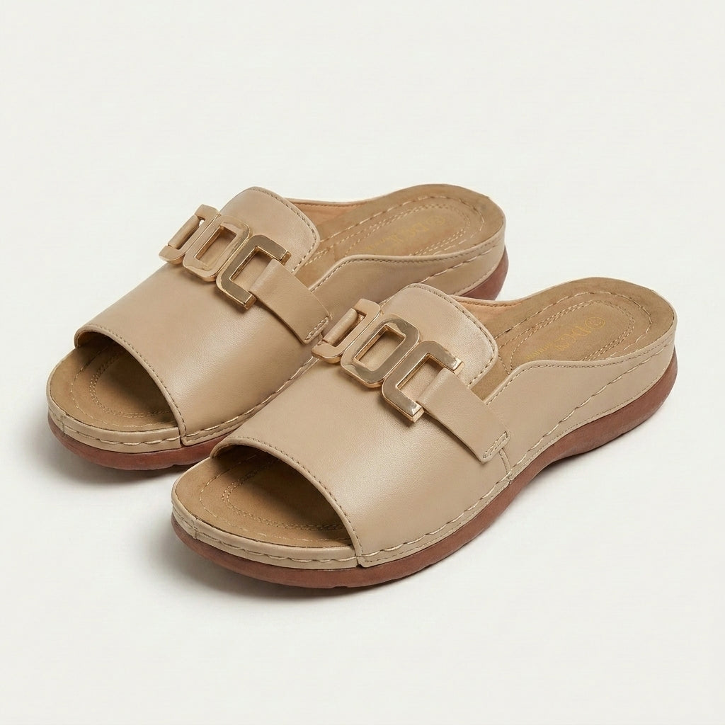 Ameyra | Gold Hardware Slip-On Wedge Slide Sandal