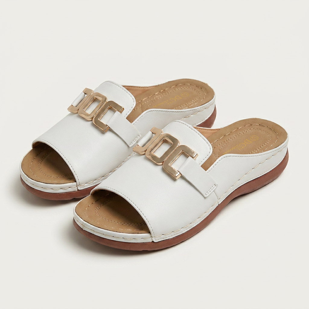 Ameyra | Gold Hardware Slip-On Wedge Slide Sandal