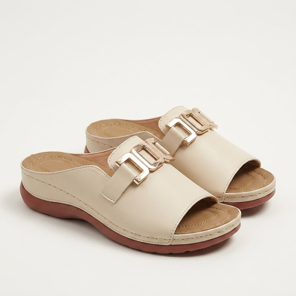 Ameyra | Gold Hardware Slip-On Wedge Slide Sandal