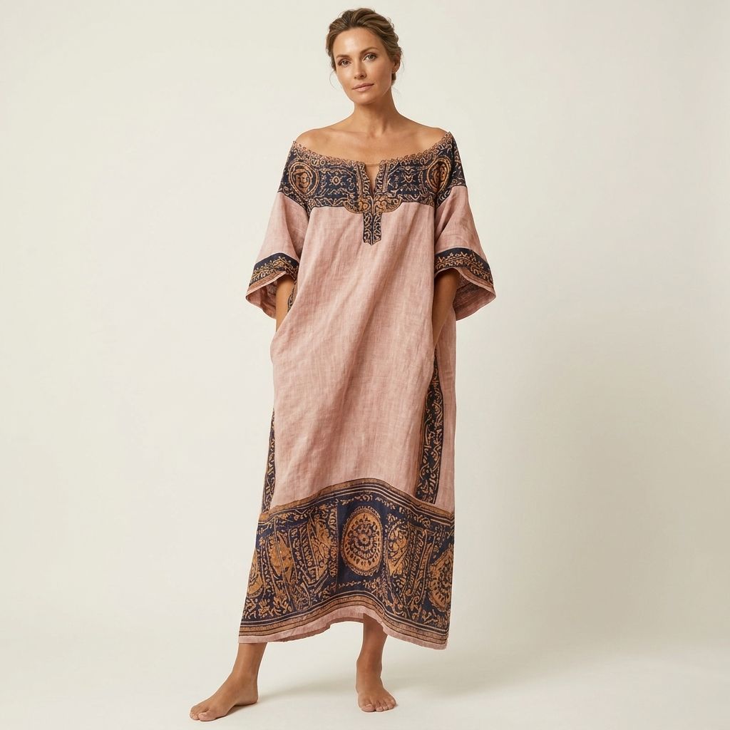 Saraya | Tribal Print Off-Shoulder Kaftan Maxi Dress