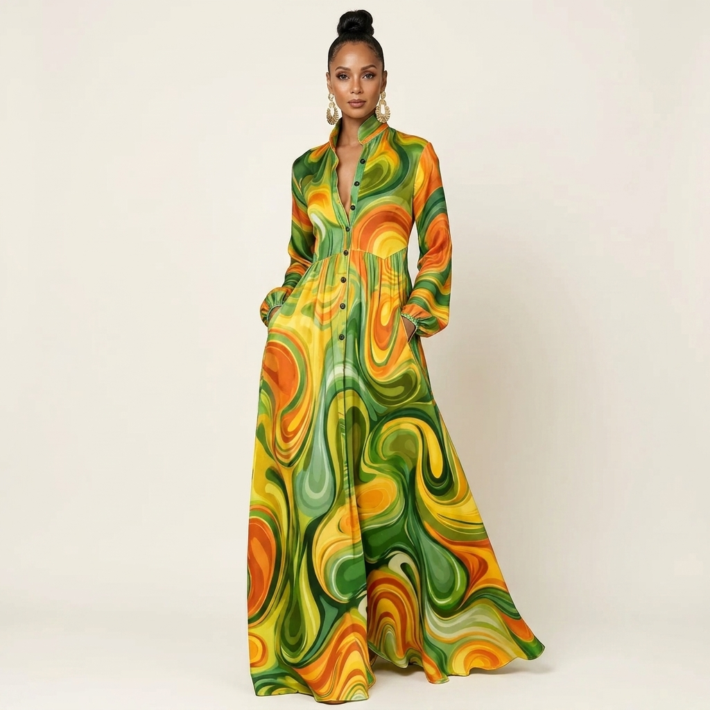 Celeste | Long-Sleeve Shirt Maxi Dress With Pockets