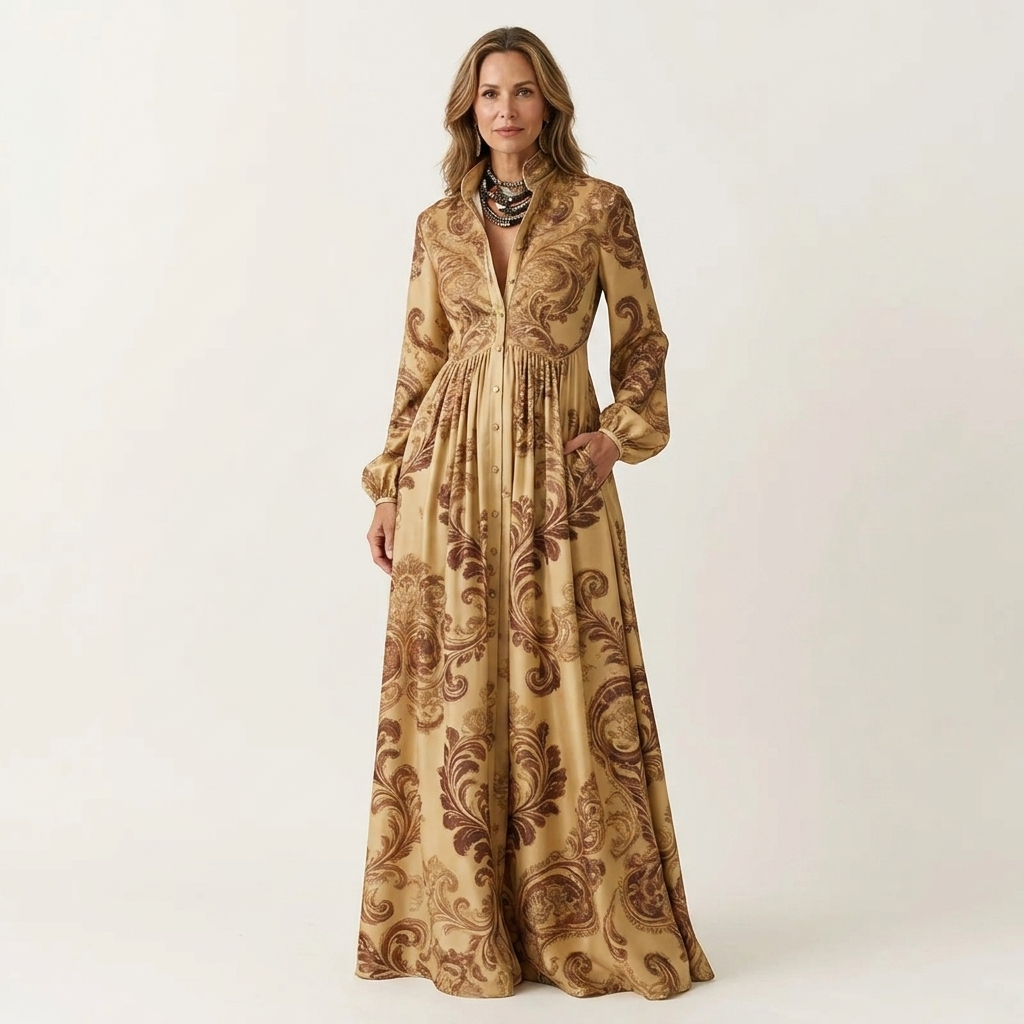 Celeste | Long-Sleeve Shirt Maxi Dress With Pockets