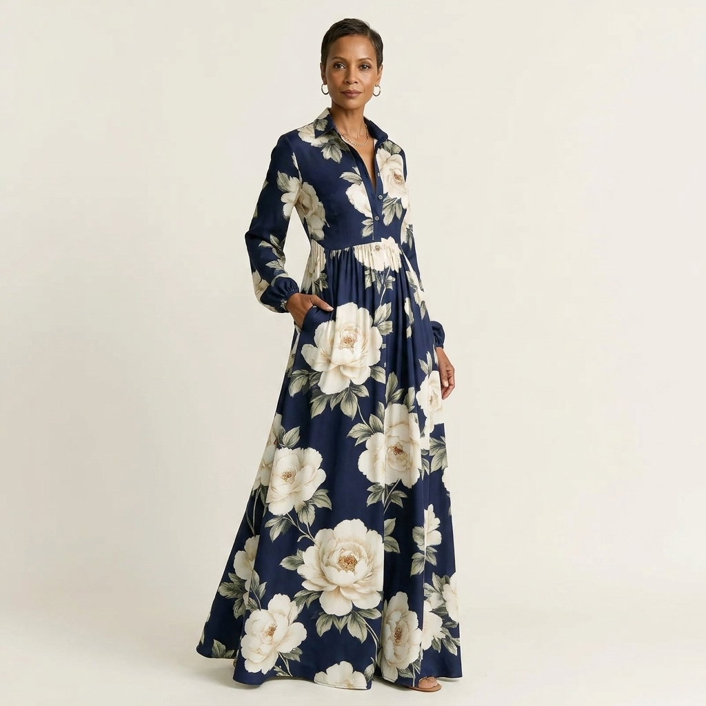 Celeste | Long-Sleeve Shirt Maxi Dress With Pockets
