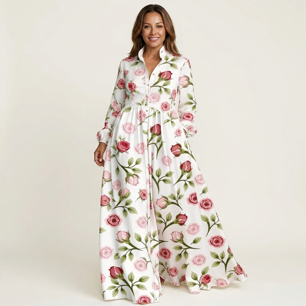 Celeste | Long-Sleeve Shirt Maxi Dress With Pockets