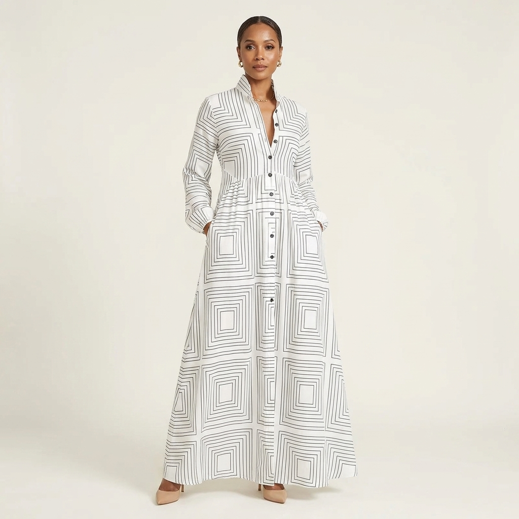 Celeste | Long-Sleeve Shirt Maxi Dress With Pockets