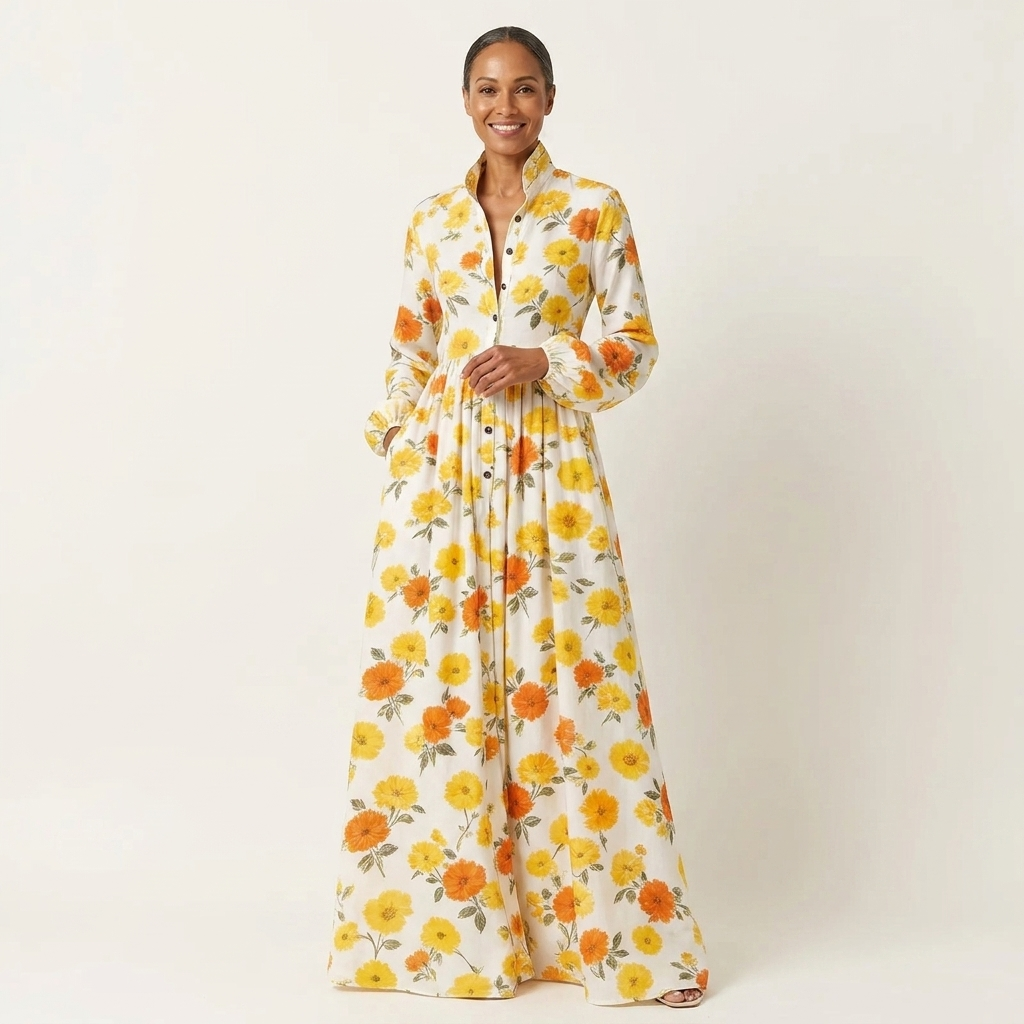 Celeste | Long-Sleeve Shirt Maxi Dress With Pockets