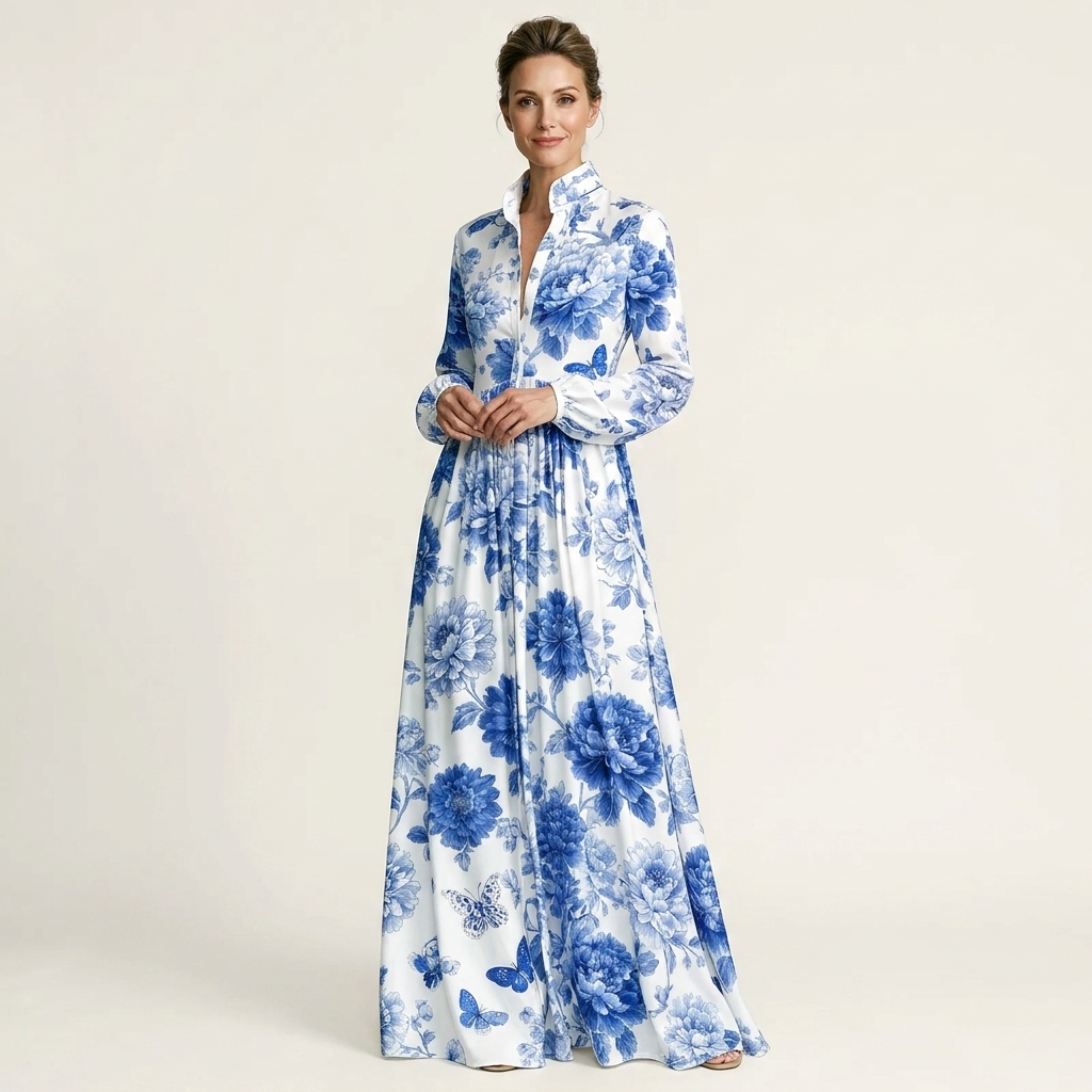 Celeste | Long-Sleeve Shirt Maxi Dress With Pockets