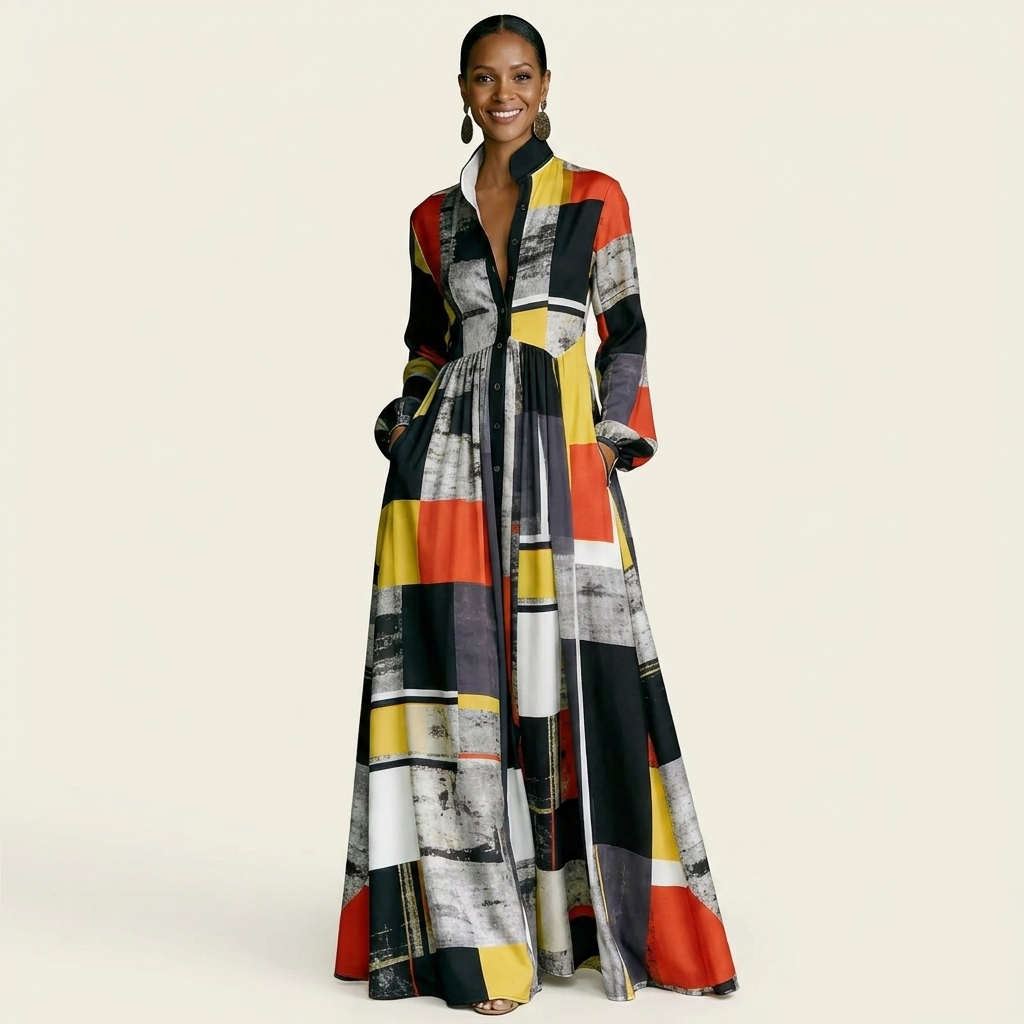 Celeste | Long-Sleeve Shirt Maxi Dress With Pockets