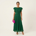 Seraphina | Ruffle-Sleeve Twist-Waist Pleated Chiffon Maxi Dress