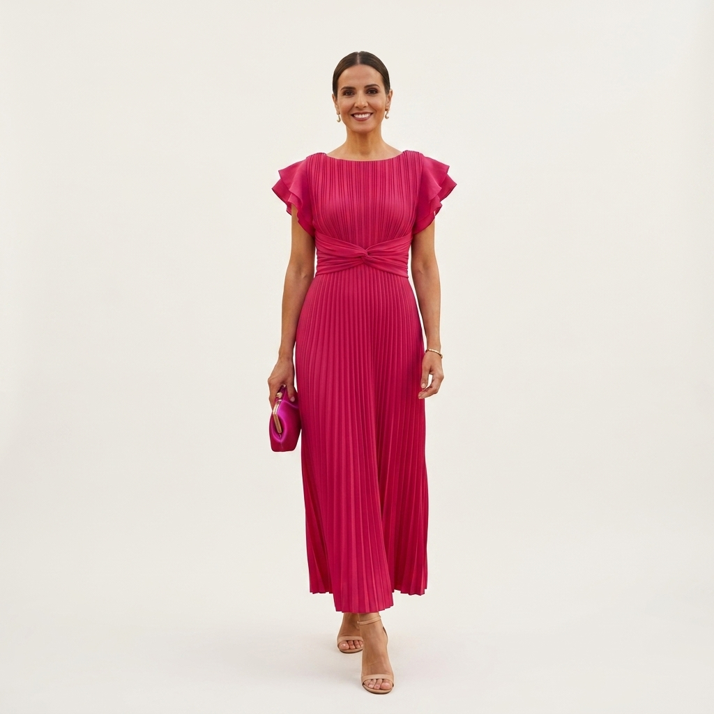 Seraphina | Ruffle-Sleeve Twist-Waist Pleated Chiffon Maxi Dress