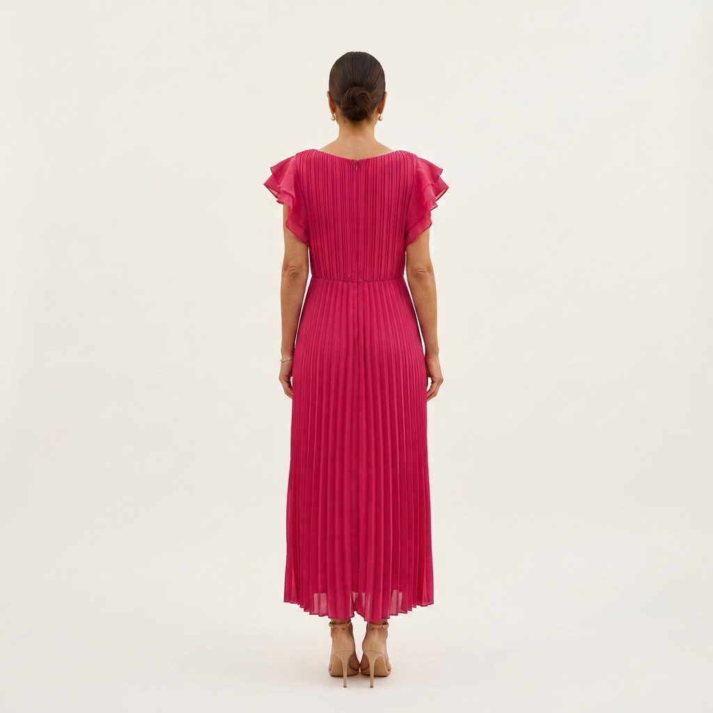 Seraphina | Ruffle-Sleeve Twist-Waist Pleated Chiffon Maxi Dress