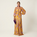 Lynn | Off-Shoulder Balloon-Sleeve Ruched Pleated Maxi Dress