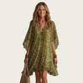 Johanna | Leopard Print V-Neck Kaftan Chiffon Mini Dress