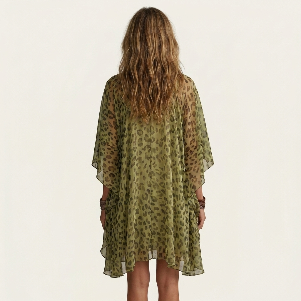 Johanna | Leopard Print V-Neck Kaftan Chiffon Mini Dress